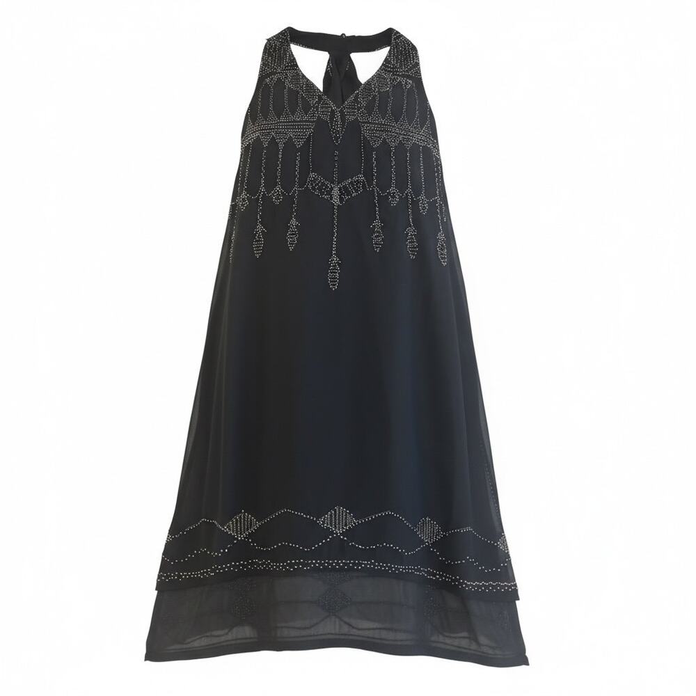 Verty Women’s Medium Black Beaded Embellished Sleeveless Shift Dress